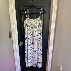 NWT Ash & Violet Gwyneth Blue/White Floral Tie Waist Midi Dress-Size S